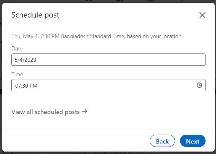 Step two to schedule posts in LinkedIn