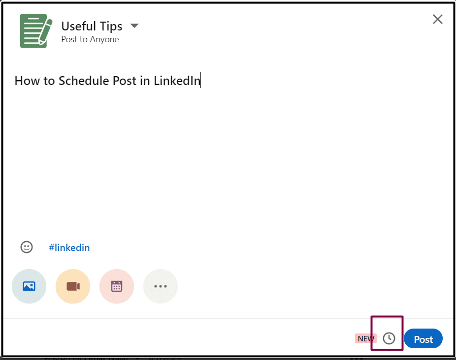 Step one to schedule posts in LinkedIn